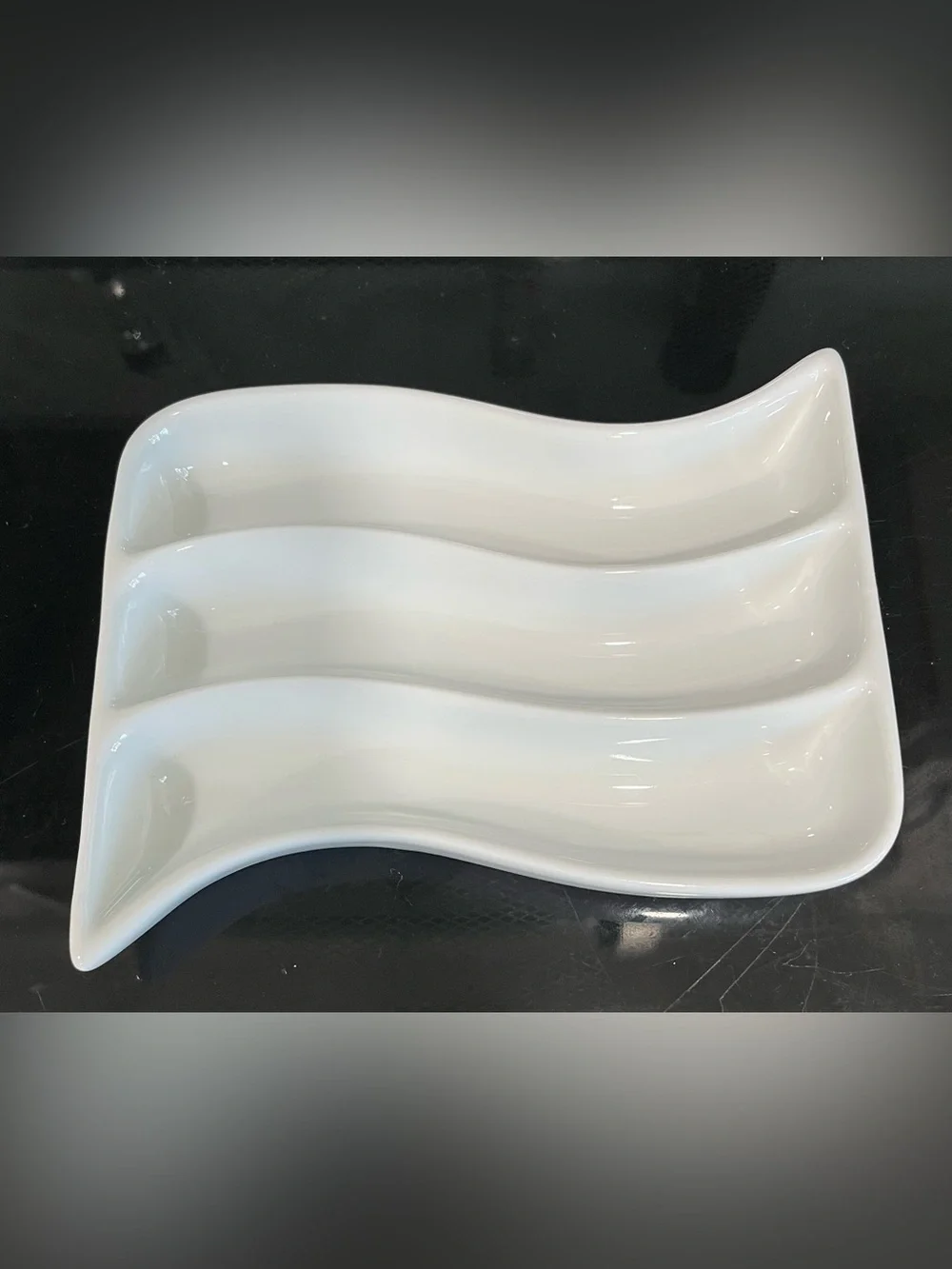 Crate & Barrel White Porcelain Appetizer Serving Set Vintage Spiral & Wavy Rows